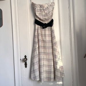 Twelfth Street Cynthia Vincent strapless belted midi dress cotton checkered S